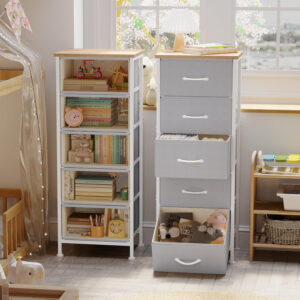 Fixwal White Tall Dresser for Bedroom, Closet Organizers and Storage Tall Fabric Dresser for Closet, Drawer Organizer with 5 Drawers, Bedroom Furniture