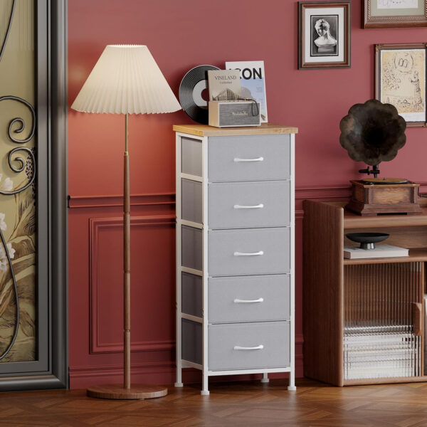 Fixwal White Tall Dresser for Bedroom, Closet Organizers and Storage Tall Fabric Dresser for Closet, Drawer Organizer with 5 Drawers, Bedroom Furniture