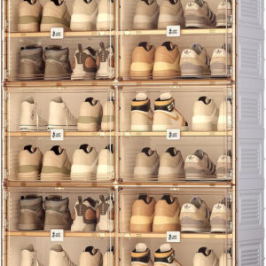 Portable Shoe Rack Organizer for Closet Entryway, Stackable Sneaker Storage Shoe Cabinet with Magnetic Clear Door, Large Plastic Storage containers Bins with Lids 10 Tiers 40 Pairs