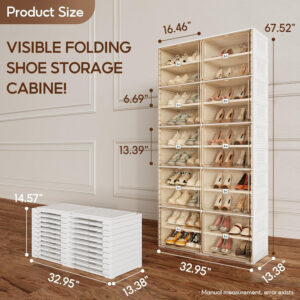 Portable Shoe Rack Organizer for Closet Entryway, Stackable Sneaker Storage Shoe Cabinet with Magnetic Clear Door, Large Plastic Storage containers Bins with Lids 10 Tiers 40 Pairs