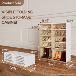 Portable Shoe Rack Organizer for Closet Entryway, Stackable Sneaker Storage Shoe Cabinet with Magnetic Clear Door, Large Plastic Storage containers Bins with Lids 10 Tiers 40 Pairs