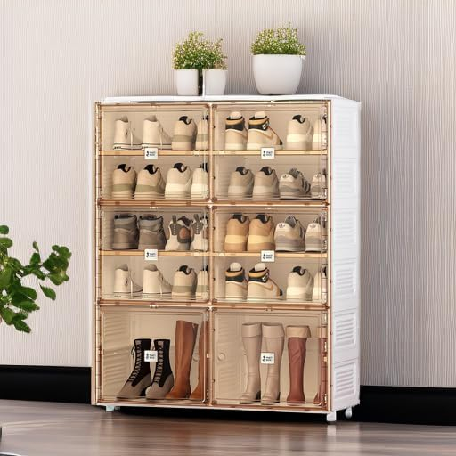 Portable Shoe Rack Organizer for Closet Entryway, Stackable Sneaker Storage Shoe Cabinet with Magnetic Clear Door, Large Plastic Storage containers Bins with Lids 10 Tiers 40 Pairs