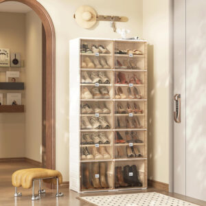 Portable Shoe Rack Organizer for Closet Entryway, Stackable Sneaker Storage Shoe Cabinet with Magnetic Clear Door, Large Plastic Storage containers Bins with Lids 10 Tiers 40 Pairs