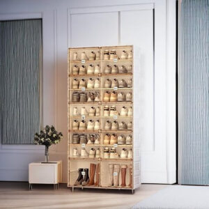 Portable Shoe Rack Organizer for Closet Entryway, Stackable Sneaker Storage Shoe Cabinet with Magnetic Clear Door, Large Plastic Storage containers Bins with Lids 10 Tiers 40 Pairs