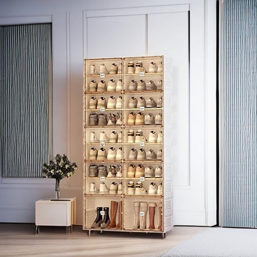 Portable Shoe Rack Organizer for Closet Entryway, Stackable Sneaker Storage Shoe Cabinet with Magnetic Clear Door, Large Plastic Storage containers Bins with Lids 10 Tiers 40 Pairs