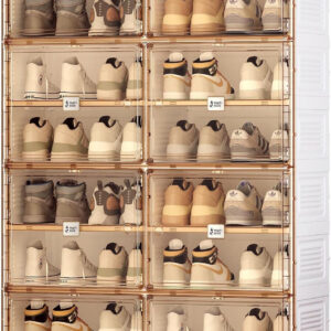 Portable Shoe Rack Organizer for Closet Entryway, Stackable Sneaker Storage Shoe Cabinet with Magnetic Clear Door, Large Plastic Storage containers Bins with Lids 10 Tiers 40 Pairs