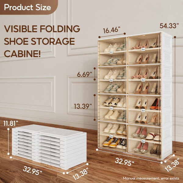 Portable Shoe Rack Organizer for Closet Entryway, Stackable Sneaker Storage Shoe Cabinet with Magnetic Clear Door, Large Plastic Storage containers Bins with Lids 10 Tiers 40 Pairs
