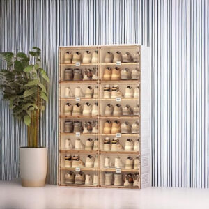 Portable Shoe Rack Organizer for Closet Entryway, Stackable Sneaker Storage Shoe Cabinet with Magnetic Clear Door, Large Plastic Storage containers Bins with Lids 10 Tiers 40 Pairs