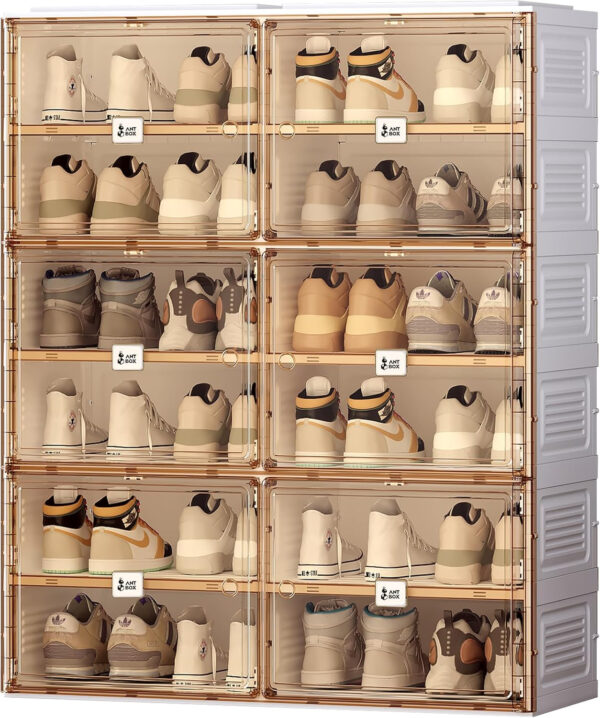 Portable Shoe Rack Organizer for Closet Entryway, Stackable Sneaker Storage Shoe Cabinet with Magnetic Clear Door, Large Plastic Storage containers Bins with Lids 10 Tiers 40 Pairs