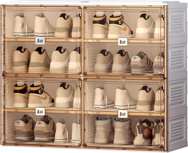Portable Shoe Rack Organizer for Closet Entryway, Stackable Sneaker Storage Shoe Cabinet with Magnetic Clear Door, Large Plastic Storage containers Bins with Lids 10 Tiers 40 Pairs