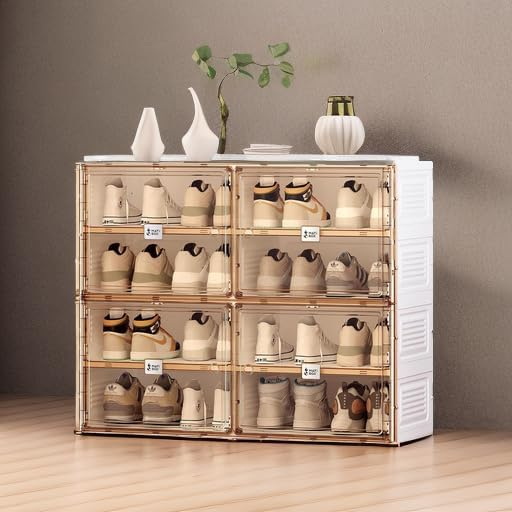 Portable Shoe Rack Organizer for Closet Entryway, Stackable Sneaker Storage Shoe Cabinet with Magnetic Clear Door, Large Plastic Storage containers Bins with Lids 10 Tiers 40 Pairs
