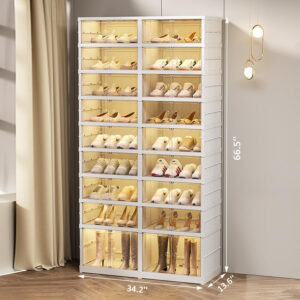 Collapsible Shoe Rack Organizer 9 Tiers-36 Pairs Foldable Shoe Cabinet with Doors, Large Plastic Folding Shoe Cabinet, Easy Assembly Shoe Shelves Organizer for Entryway, Living Room