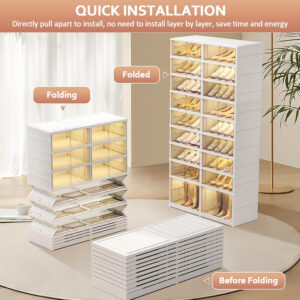 Collapsible Shoe Rack Organizer 9 Tiers-36 Pairs Foldable Shoe Cabinet with Doors, Large Plastic Folding Shoe Cabinet, Easy Assembly Shoe Shelves Organizer for Entryway, Living Room