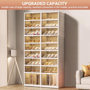 Collapsible Shoe Rack Organizer 9 Tiers-36 Pairs Foldable Shoe Cabinet with Doors, Large Plastic Folding Shoe Cabinet, Easy Assembly Shoe Shelves Organizer for Entryway, Living Room