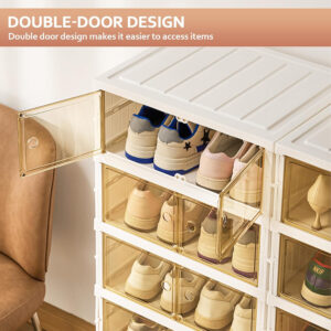 Collapsible Shoe Rack Organizer 9 Tiers-36 Pairs Foldable Shoe Cabinet with Doors, Large Plastic Folding Shoe Cabinet, Easy Assembly Shoe Shelves Organizer for Entryway, Living Room