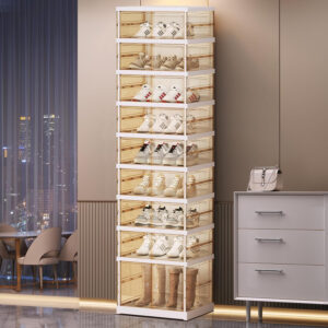 Collapsible Shoe Rack Organizer 9 Tiers-36 Pairs Foldable Shoe Cabinet with Doors, Large Plastic Folding Shoe Cabinet, Easy Assembly Shoe Shelves Organizer for Entryway, Living Room