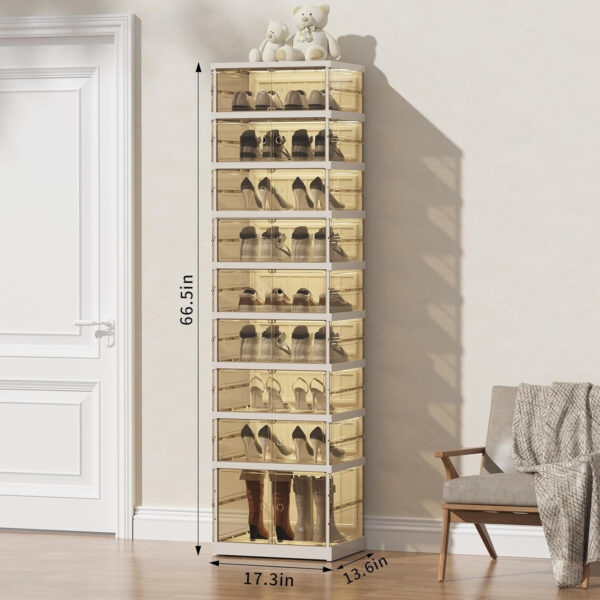Collapsible Shoe Rack Organizer 9 Tiers-36 Pairs Foldable Shoe Cabinet with Doors, Large Plastic Folding Shoe Cabinet, Easy Assembly Shoe Shelves Organizer for Entryway, Living Room