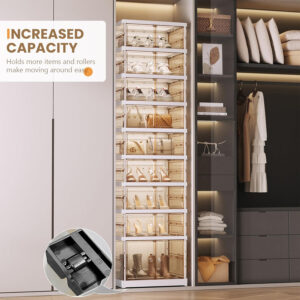 Collapsible Shoe Rack Organizer 9 Tiers-36 Pairs Foldable Shoe Cabinet with Doors, Large Plastic Folding Shoe Cabinet, Easy Assembly Shoe Shelves Organizer for Entryway, Living Room