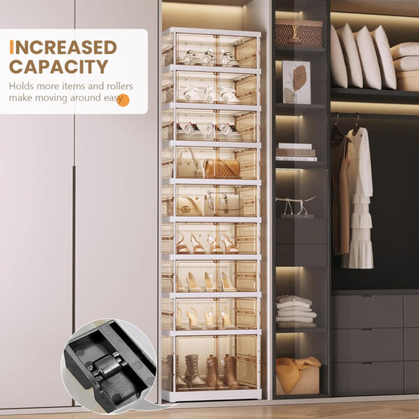 Collapsible Shoe Rack Organizer 9 Tiers-36 Pairs Foldable Shoe Cabinet with Doors, Large Plastic Folding Shoe Cabinet, Easy Assembly Shoe Shelves Organizer for Entryway, Living Room