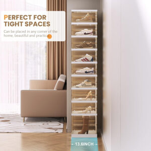 Collapsible Shoe Rack Organizer 9 Tiers-36 Pairs Foldable Shoe Cabinet with Doors, Large Plastic Folding Shoe Cabinet, Easy Assembly Shoe Shelves Organizer for Entryway, Living Room