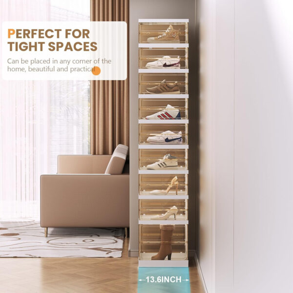 Collapsible Shoe Rack Organizer 9 Tiers-36 Pairs Foldable Shoe Cabinet with Doors, Large Plastic Folding Shoe Cabinet, Easy Assembly Shoe Shelves Organizer for Entryway, Living Room