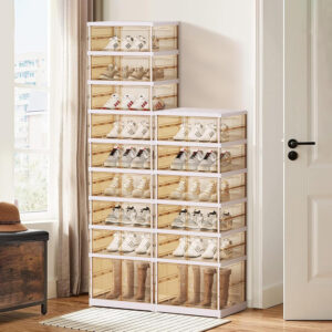 Collapsible Shoe Rack Organizer 9 Tiers-36 Pairs Foldable Shoe Cabinet with Doors, Large Plastic Folding Shoe Cabinet, Easy Assembly Shoe Shelves Organizer for Entryway, Living Room