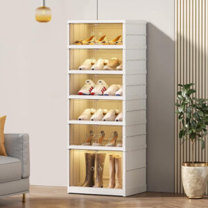 Collapsible Shoe Rack Organizer 9 Tiers-36 Pairs Foldable Shoe Cabinet with Doors, Large Plastic Folding Shoe Cabinet, Easy Assembly Shoe Shelves Organizer for Entryway, Living Room