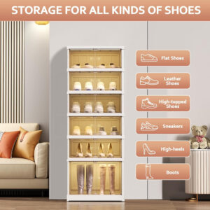 Collapsible Shoe Rack Organizer 9 Tiers-36 Pairs Foldable Shoe Cabinet with Doors, Large Plastic Folding Shoe Cabinet, Easy Assembly Shoe Shelves Organizer for Entryway, Living Room