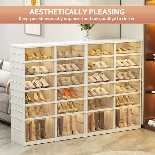 Collapsible Shoe Rack Organizer 9 Tiers-36 Pairs Foldable Shoe Cabinet with Doors, Large Plastic Folding Shoe Cabinet, Easy Assembly Shoe Shelves Organizer for Entryway, Living Room