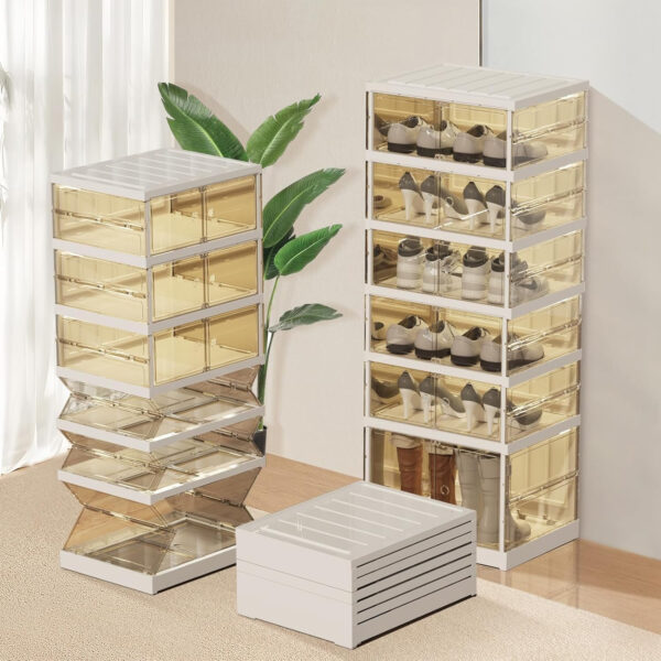 Collapsible Shoe Rack Organizer 9 Tiers-36 Pairs Foldable Shoe Cabinet with Doors, Large Plastic Folding Shoe Cabinet, Easy Assembly Shoe Shelves Organizer for Entryway, Living Room