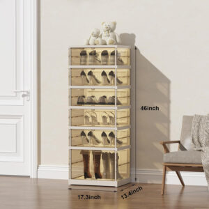 Collapsible Shoe Rack Organizer 9 Tiers-36 Pairs Foldable Shoe Cabinet with Doors, Large Plastic Folding Shoe Cabinet, Easy Assembly Shoe Shelves Organizer for Entryway, Living Room