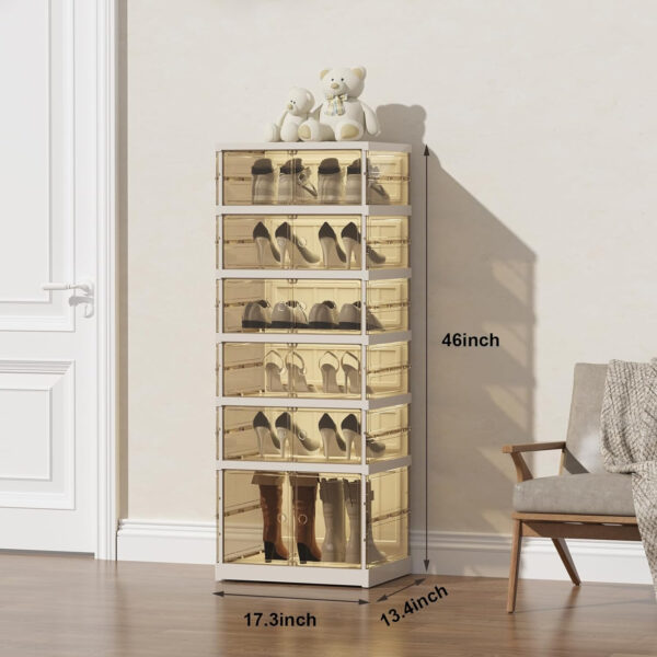 Collapsible Shoe Rack Organizer 9 Tiers-36 Pairs Foldable Shoe Cabinet with Doors, Large Plastic Folding Shoe Cabinet, Easy Assembly Shoe Shelves Organizer for Entryway, Living Room