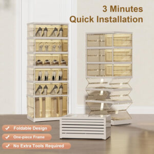 Collapsible Shoe Rack Organizer 9 Tiers-36 Pairs Foldable Shoe Cabinet with Doors, Large Plastic Folding Shoe Cabinet, Easy Assembly Shoe Shelves Organizer for Entryway, Living Room