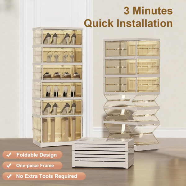 Collapsible Shoe Rack Organizer 9 Tiers-36 Pairs Foldable Shoe Cabinet with Doors, Large Plastic Folding Shoe Cabinet, Easy Assembly Shoe Shelves Organizer for Entryway, Living Room