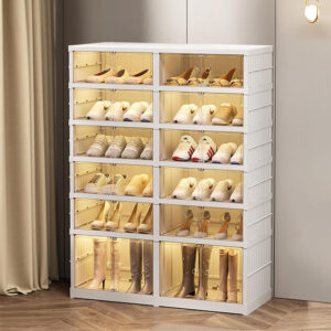 Collapsible Shoe Rack Organizer 9 Tiers-36 Pairs Foldable Shoe Cabinet with Doors, Large Plastic Folding Shoe Cabinet, Easy Assembly Shoe Shelves Organizer for Entryway, Living Room
