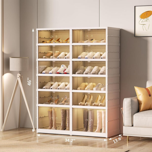Collapsible Shoe Rack Organizer 9 Tiers-36 Pairs Foldable Shoe Cabinet with Doors, Large Plastic Folding Shoe Cabinet, Easy Assembly Shoe Shelves Organizer for Entryway, Living Room
