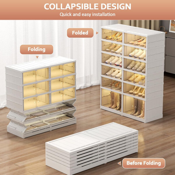 Collapsible Shoe Rack Organizer 9 Tiers-36 Pairs Foldable Shoe Cabinet with Doors, Large Plastic Folding Shoe Cabinet, Easy Assembly Shoe Shelves Organizer for Entryway, Living Room