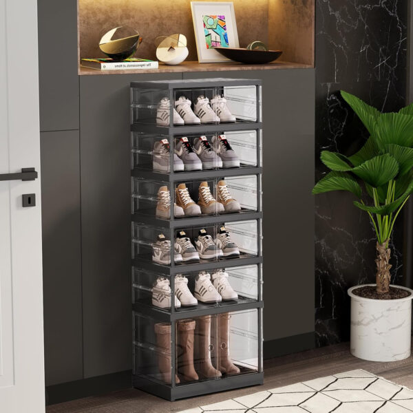 Collapsible Shoe Rack Organizer 9 Tiers-36 Pairs Foldable Shoe Cabinet with Doors, Large Plastic Folding Shoe Cabinet, Easy Assembly Shoe Shelves Organizer for Entryway, Living Room