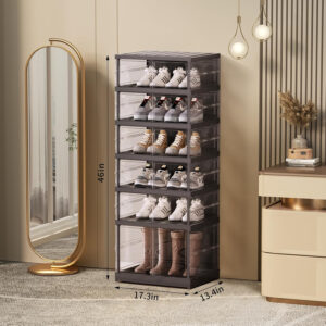 Collapsible Shoe Rack Organizer 9 Tiers-36 Pairs Foldable Shoe Cabinet with Doors, Large Plastic Folding Shoe Cabinet, Easy Assembly Shoe Shelves Organizer for Entryway, Living Room