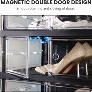 Collapsible Shoe Rack Organizer 9 Tiers-36 Pairs Foldable Shoe Cabinet with Doors, Large Plastic Folding Shoe Cabinet, Easy Assembly Shoe Shelves Organizer for Entryway, Living Room