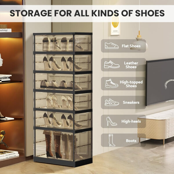 Collapsible Shoe Rack Organizer 9 Tiers-36 Pairs Foldable Shoe Cabinet with Doors, Large Plastic Folding Shoe Cabinet, Easy Assembly Shoe Shelves Organizer for Entryway, Living Room