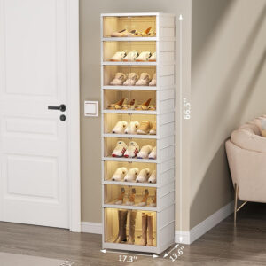 Collapsible Shoe Rack Organizer 9 Tiers-36 Pairs Foldable Shoe Cabinet with Doors, Large Plastic Folding Shoe Cabinet, Easy Assembly Shoe Shelves Organizer for Entryway, Living Room