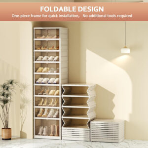Collapsible Shoe Rack Organizer 9 Tiers-36 Pairs Foldable Shoe Cabinet with Doors, Large Plastic Folding Shoe Cabinet, Easy Assembly Shoe Shelves Organizer for Entryway, Living Room