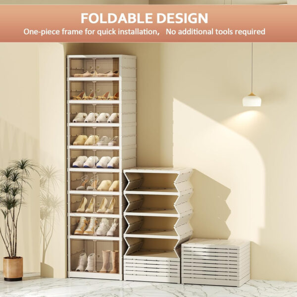 Collapsible Shoe Rack Organizer 9 Tiers-36 Pairs Foldable Shoe Cabinet with Doors, Large Plastic Folding Shoe Cabinet, Easy Assembly Shoe Shelves Organizer for Entryway, Living Room