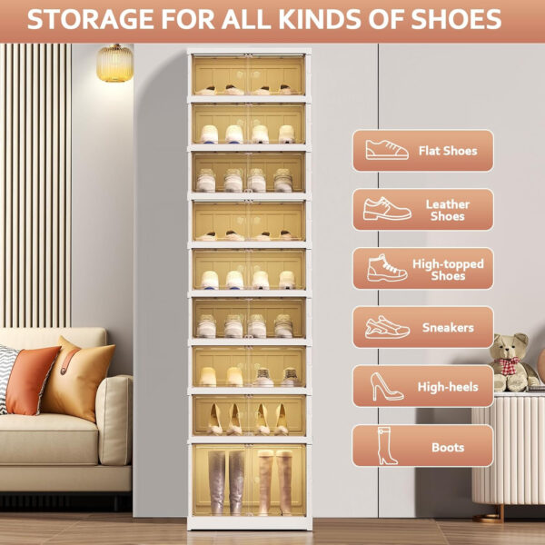 Collapsible Shoe Rack Organizer 9 Tiers-36 Pairs Foldable Shoe Cabinet with Doors, Large Plastic Folding Shoe Cabinet, Easy Assembly Shoe Shelves Organizer for Entryway, Living Room