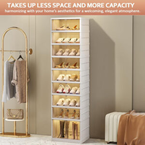 Collapsible Shoe Rack Organizer 9 Tiers-36 Pairs Foldable Shoe Cabinet with Doors, Large Plastic Folding Shoe Cabinet, Easy Assembly Shoe Shelves Organizer for Entryway, Living Room