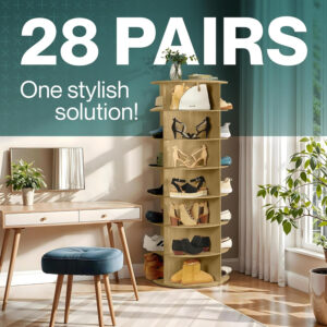 LOFT + IVY 7 Tier Rotating Shoe Rack Tower – 360° Spinning Storage Organizer, Modern Round Shoe Carousel for Closet, Entryway, Bedroom – Space Saving Rotating Lazy Susan Storage Tower