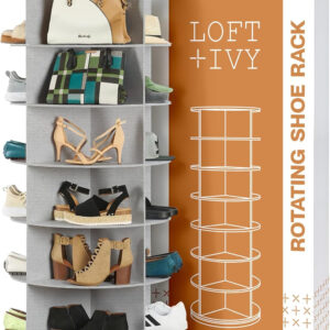 LOFT + IVY 7 Tier Rotating Shoe Rack Tower – 360° Spinning Storage Organizer, Modern Round Shoe Carousel for Closet, Entryway, Bedroom – Space Saving Rotating Lazy Susan Storage Tower