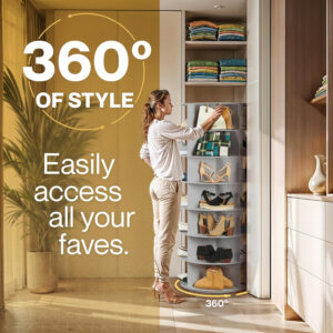 LOFT + IVY 7 Tier Rotating Shoe Rack Tower – 360° Spinning Storage Organizer, Modern Round Shoe Carousel for Closet, Entryway, Bedroom – Space Saving Rotating Lazy Susan Storage Tower
