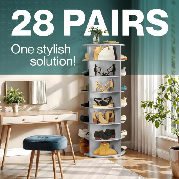 LOFT + IVY 7 Tier Rotating Shoe Rack Tower – 360° Spinning Storage Organizer, Modern Round Shoe Carousel for Closet, Entryway, Bedroom – Space Saving Rotating Lazy Susan Storage Tower